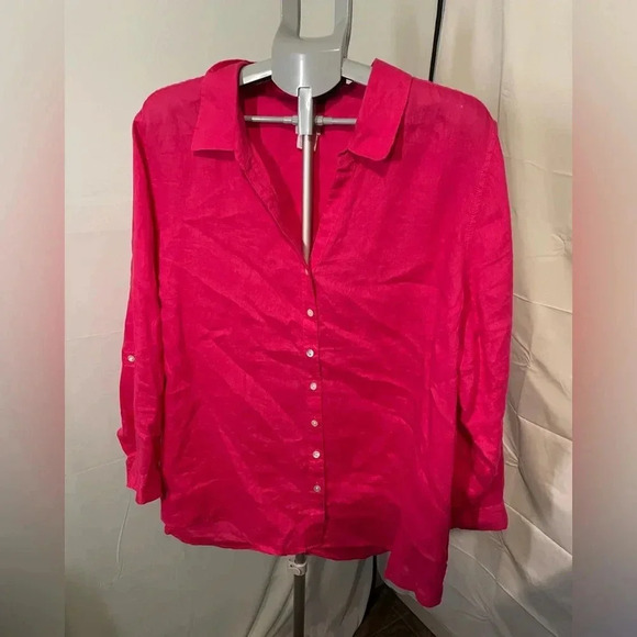 Sigrid Olsen bright pink 100% Linen Button Down Shirt Size 2X - Picture 1 of 9
